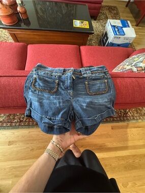 Dolce & Gabbana Blue Denim Shorts with Chain-Trim 42
